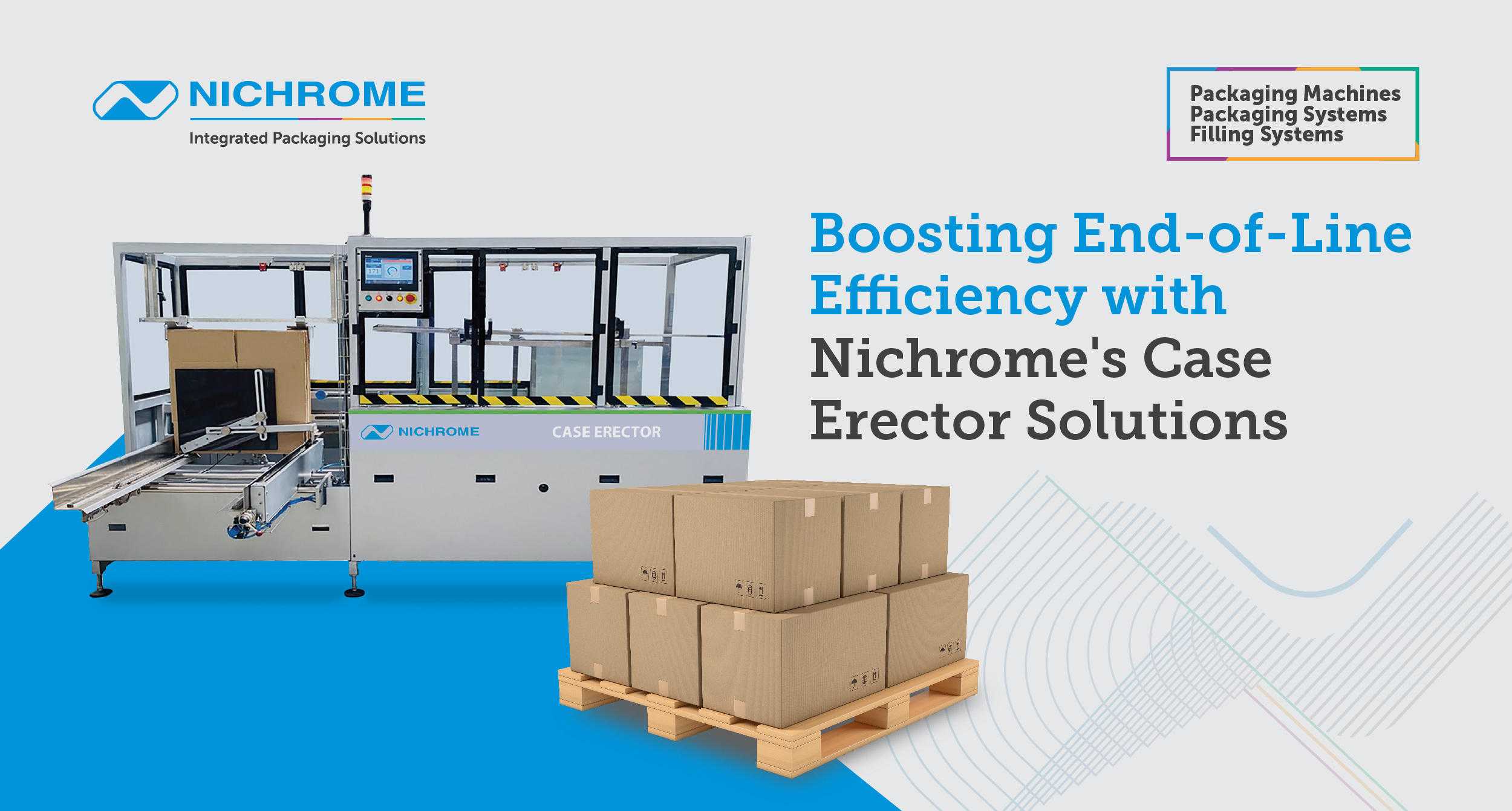 Nichrome automatic case erector forming carton boxes on factory floor