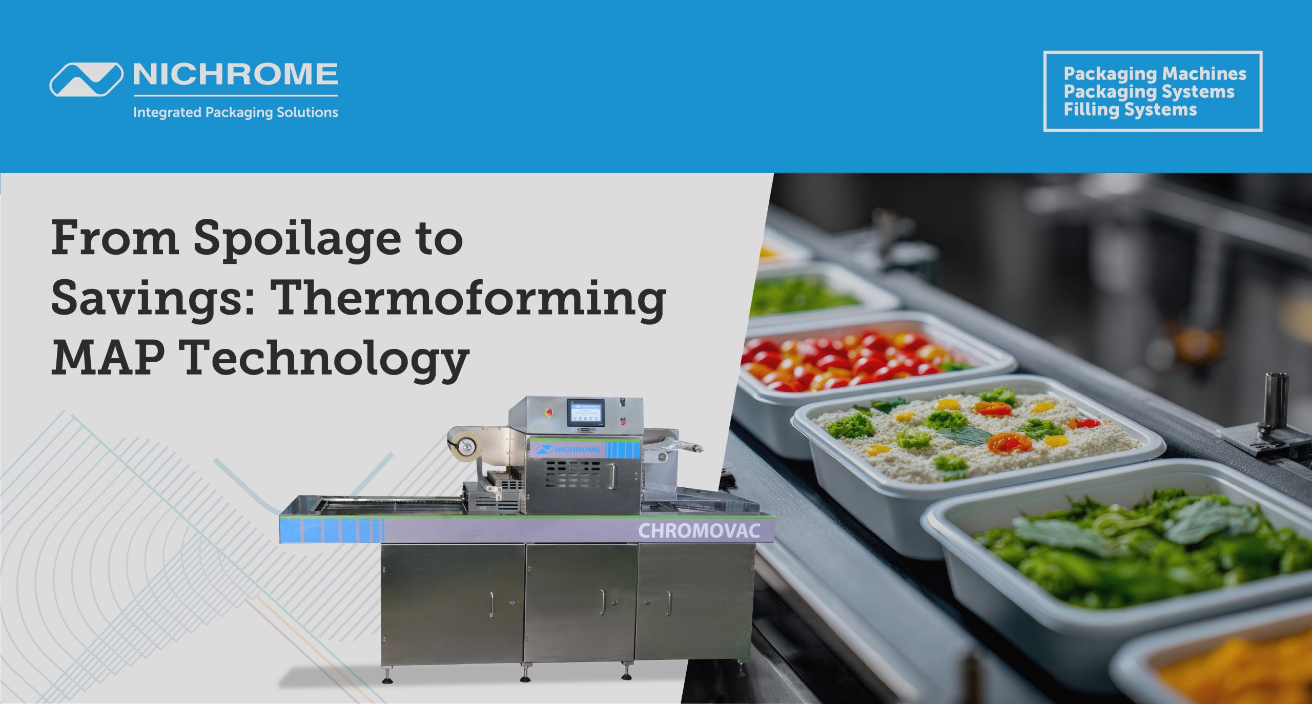 Thermoforming MAP food packaging machine extending product shelf life