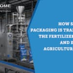Automated fertilizer packaging machine filling and sealing fertilizer bags, showcasing systematic packaging solutions for the agricultural industry.