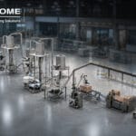End-of-line packaging automation system with conveyor and robotic palletizing